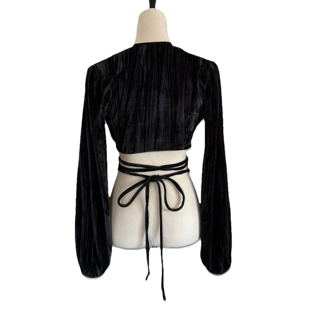 Urban Outfitters Florentina Wrap Top Small Black Velvet Whimsygoth Fairy Grunge - Picture 4 of 11